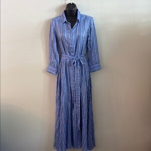 Banana Republic Blue Striped Maxi Shirt Dress with Tie Waist